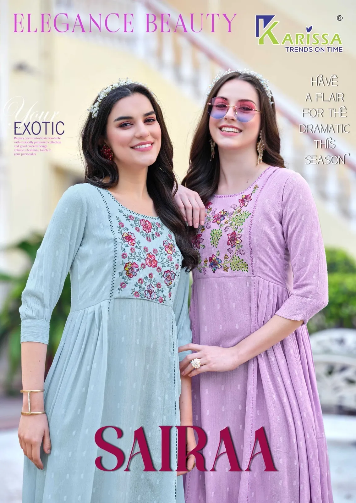 Karissa Sairaa Rayon Wrinkles Jacquard Butti Wholesale Fancy Kurtis Collection