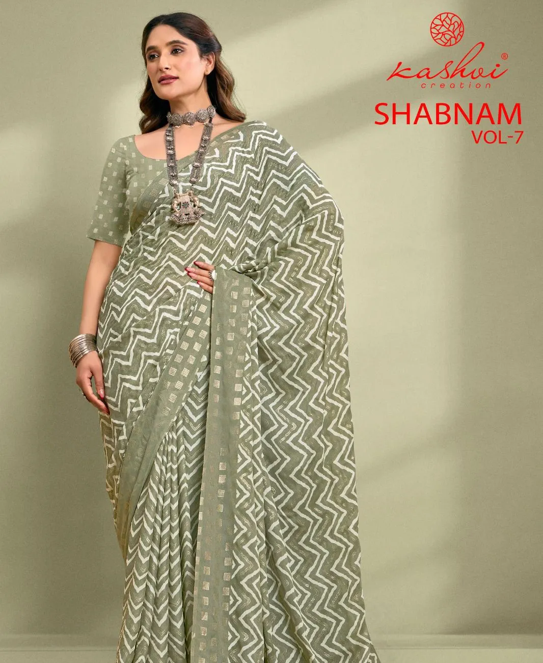 Kashvi Creation Shabnam Vol 7 Dull Moss Foil Print Wholesale Fancy Sarees Collection