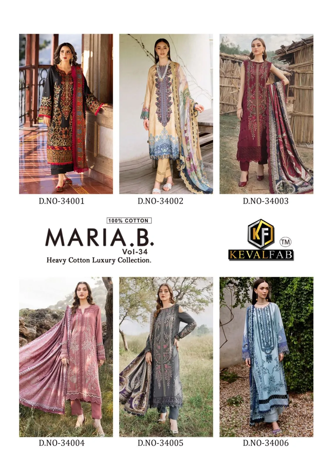 Keval Maria B Vol 34 Heavy Cotton Luxury Wholesale Pakistani Salwar Suit Collection - Image 5