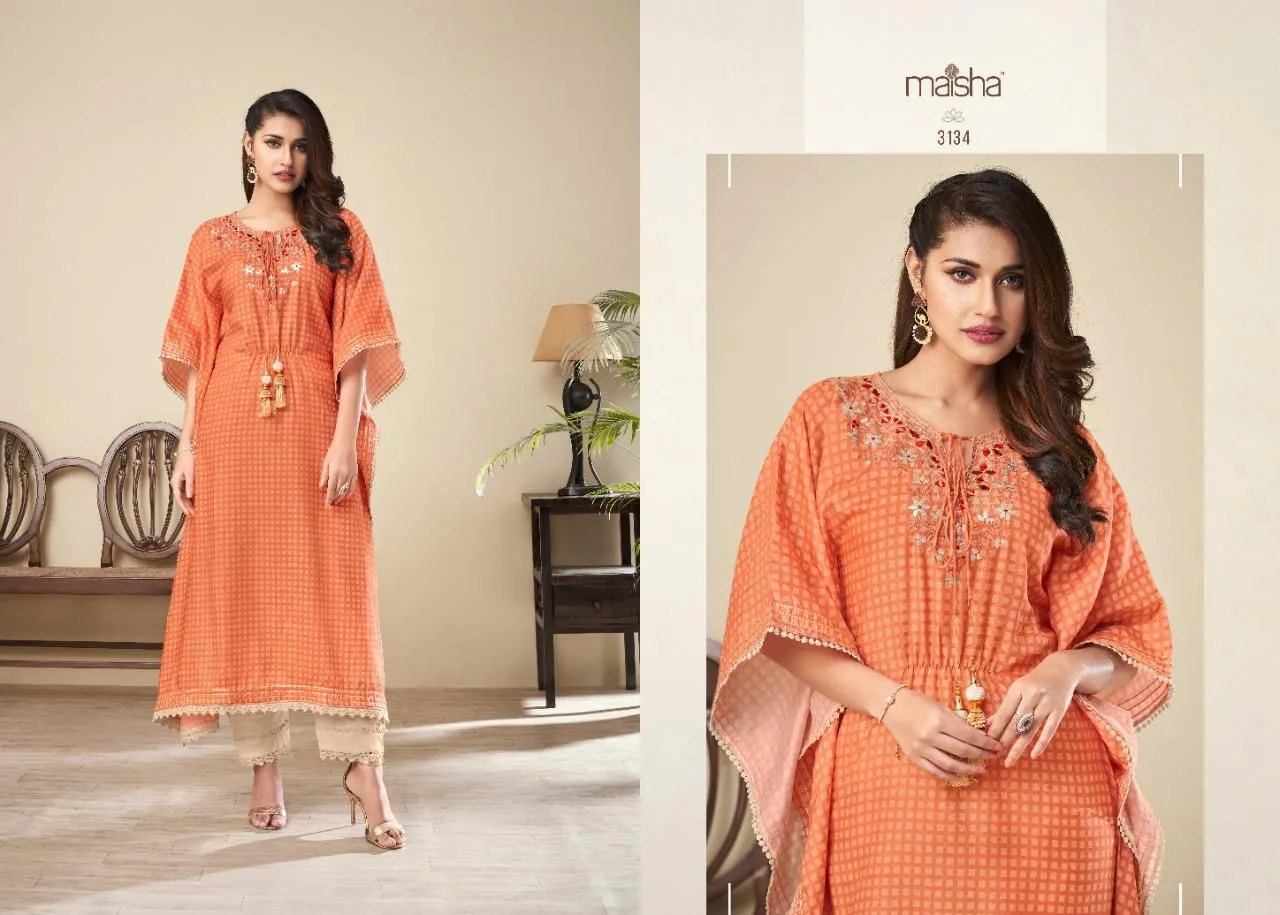 Maisha Nazhmee Pure Silk Wholesale Fancy Kaftan Collection - Image 3
