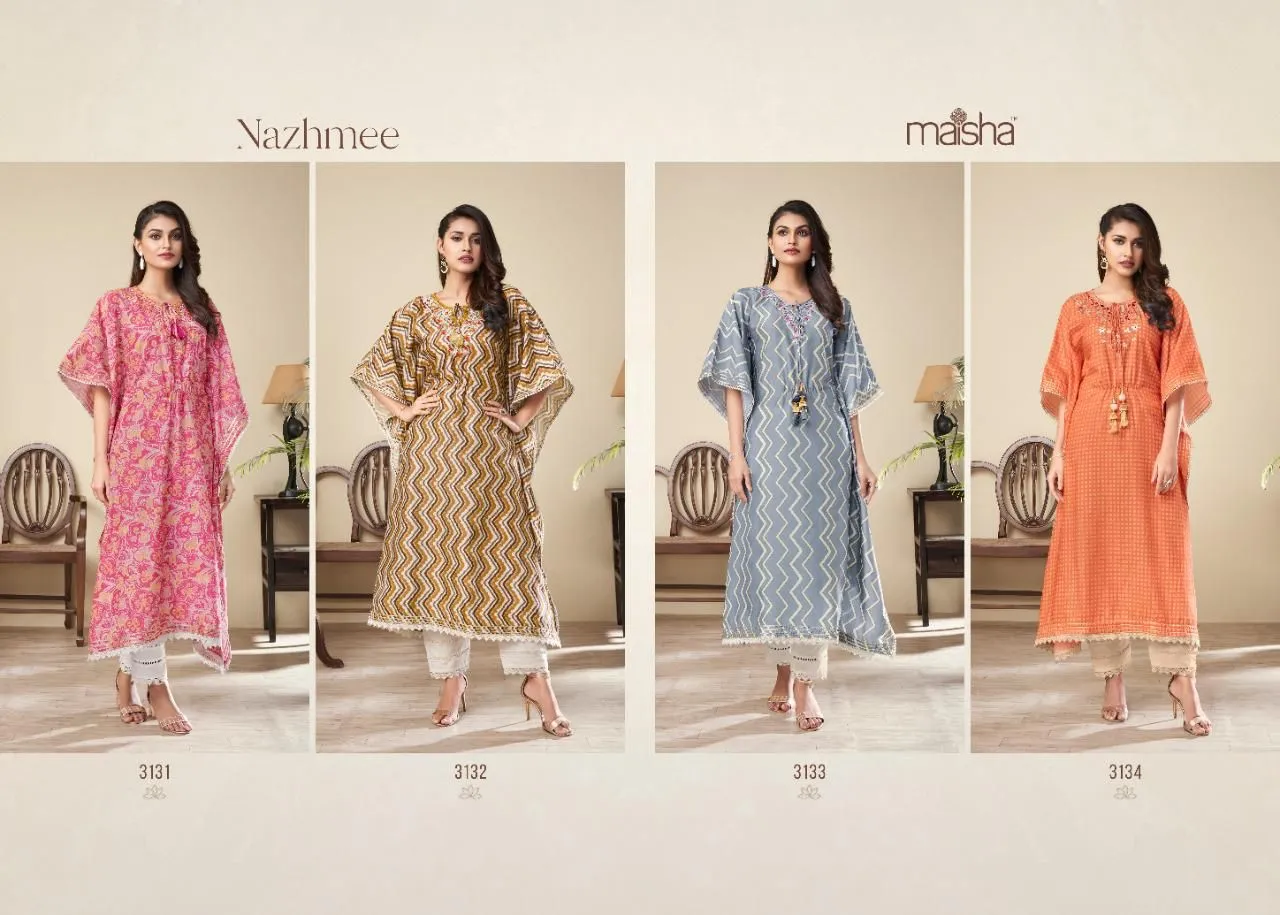 Maisha Nazhmee Pure Silk Wholesale Fancy Kaftan Collection - Image 5