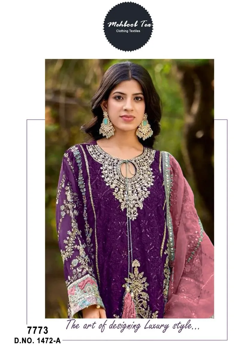 Mehboob Tex 7773 A To D Organza Wholesale Pakistani Salwar Suit Collection