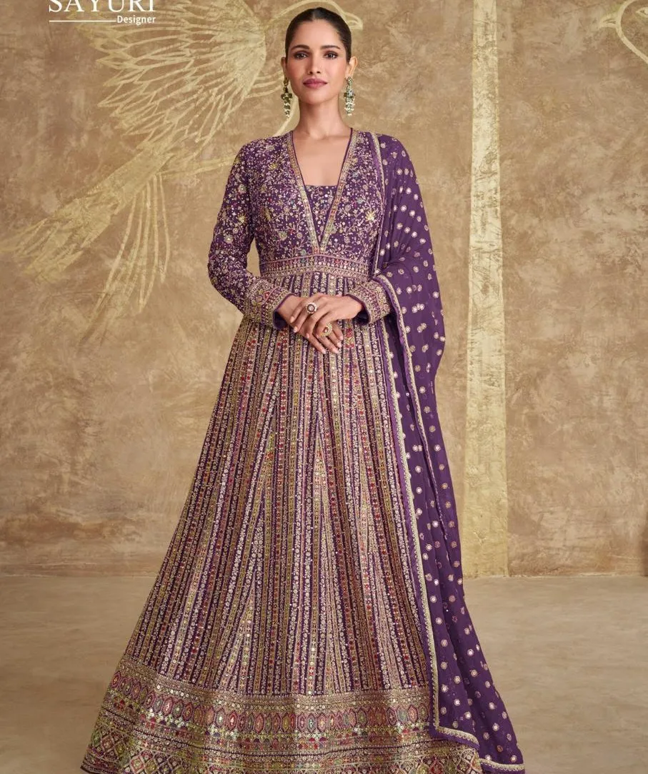 Sayuri Royal Gold Georgette Wholesale Designer Gown Collection