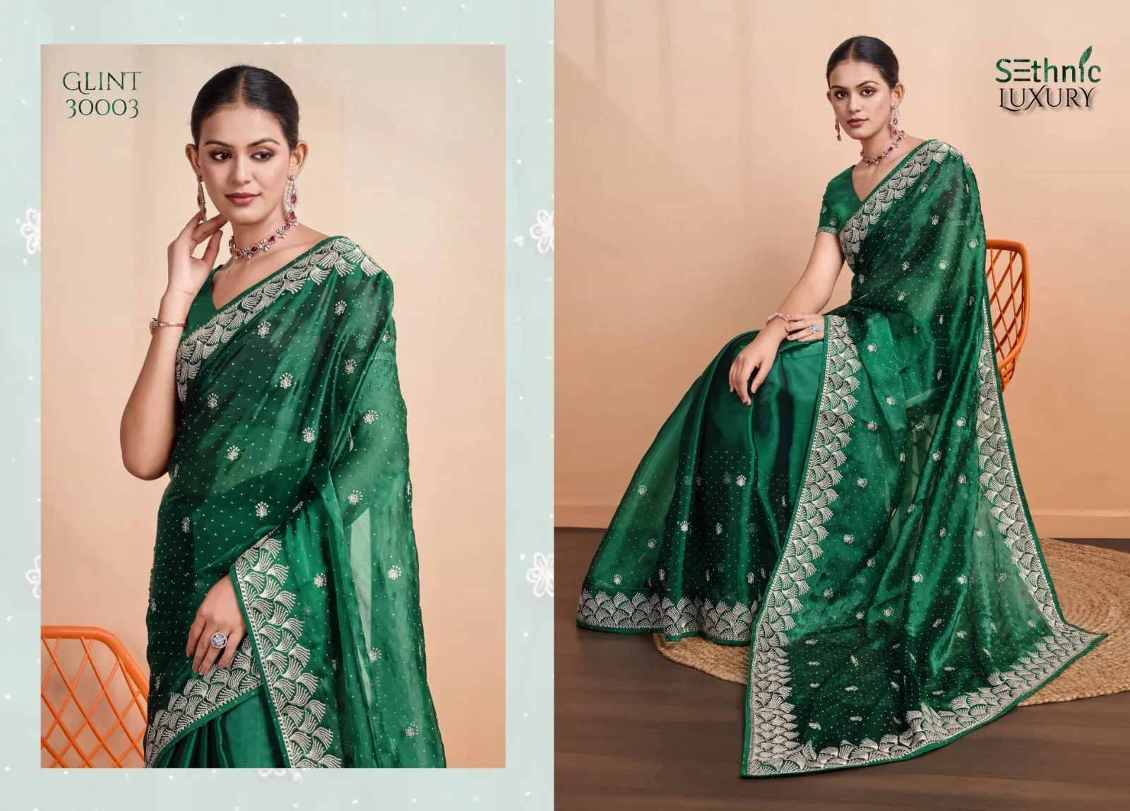 Sethnic Lifestyle Glint Gala Blooming Burberry Wholesale Party Wear Sarees Collection - Image 2