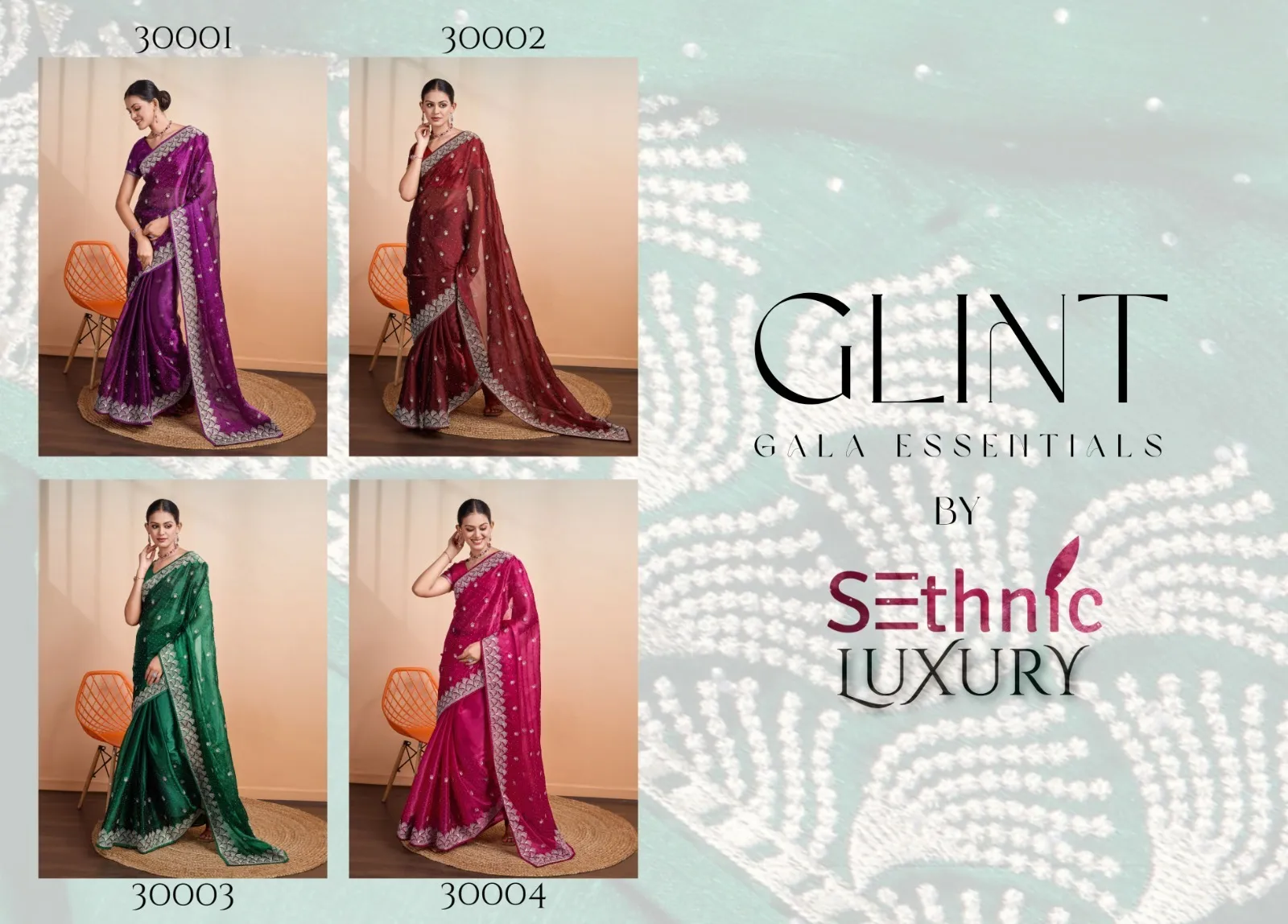 Sethnic Lifestyle Glint Gala Blooming Burberry Wholesale Party Wear Sarees Collection - Image 6