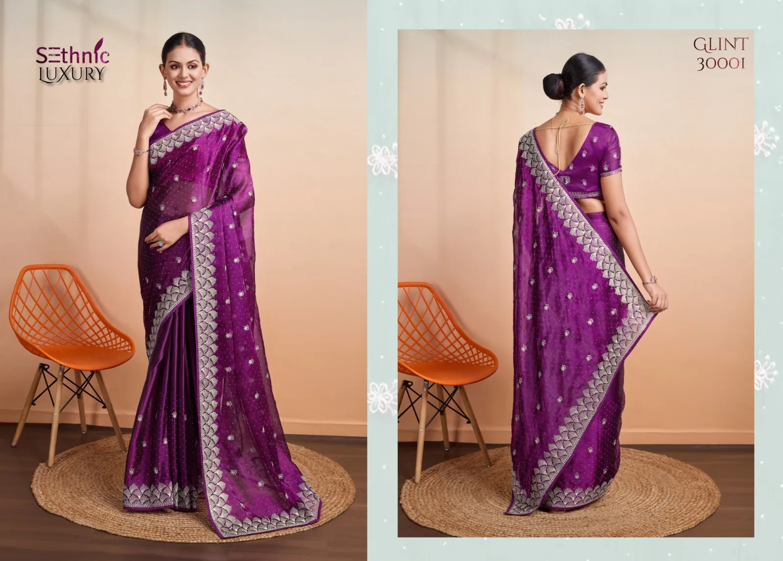 Sethnic Lifestyle Glint Gala Blooming Burberry Wholesale Party Wear Sarees Collection - Image 5