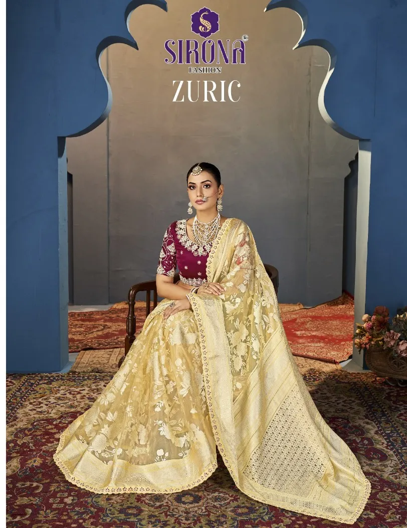 Sirona Fashion Zuric Gold Organza Wholesale Designer Saree Collection