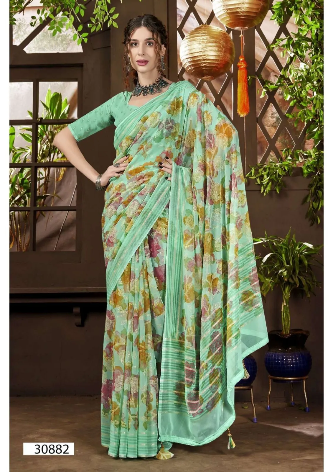 Vallabhi Prints Kimora-13 Georgette Wholesale Fancy Sarees Collection — Wholesale Sarees, Vallabhi Prints wholesale from Surat — view 7