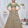 Royal Grandeur Green Mehendi Lehenga with Paisley & Peacock Motifs