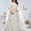 Whimsical White Embroidered Bridal Wear Lehenga with Floral & Peacock Motifs