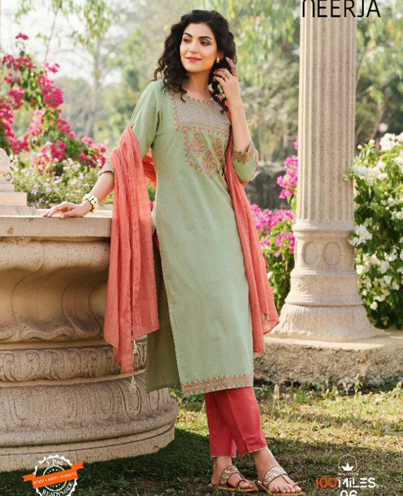 100 Miles Neerja Cotton Wholesale Readymade Salwar Suit Catalog