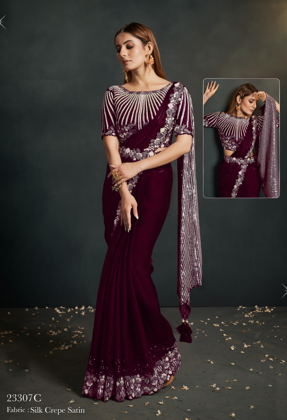 Mahotsav Mohmanthan Exotica 23307 C Crepe Satin Silk Wholesale Designer Ready To Wear Sarees Catalog - Image 2