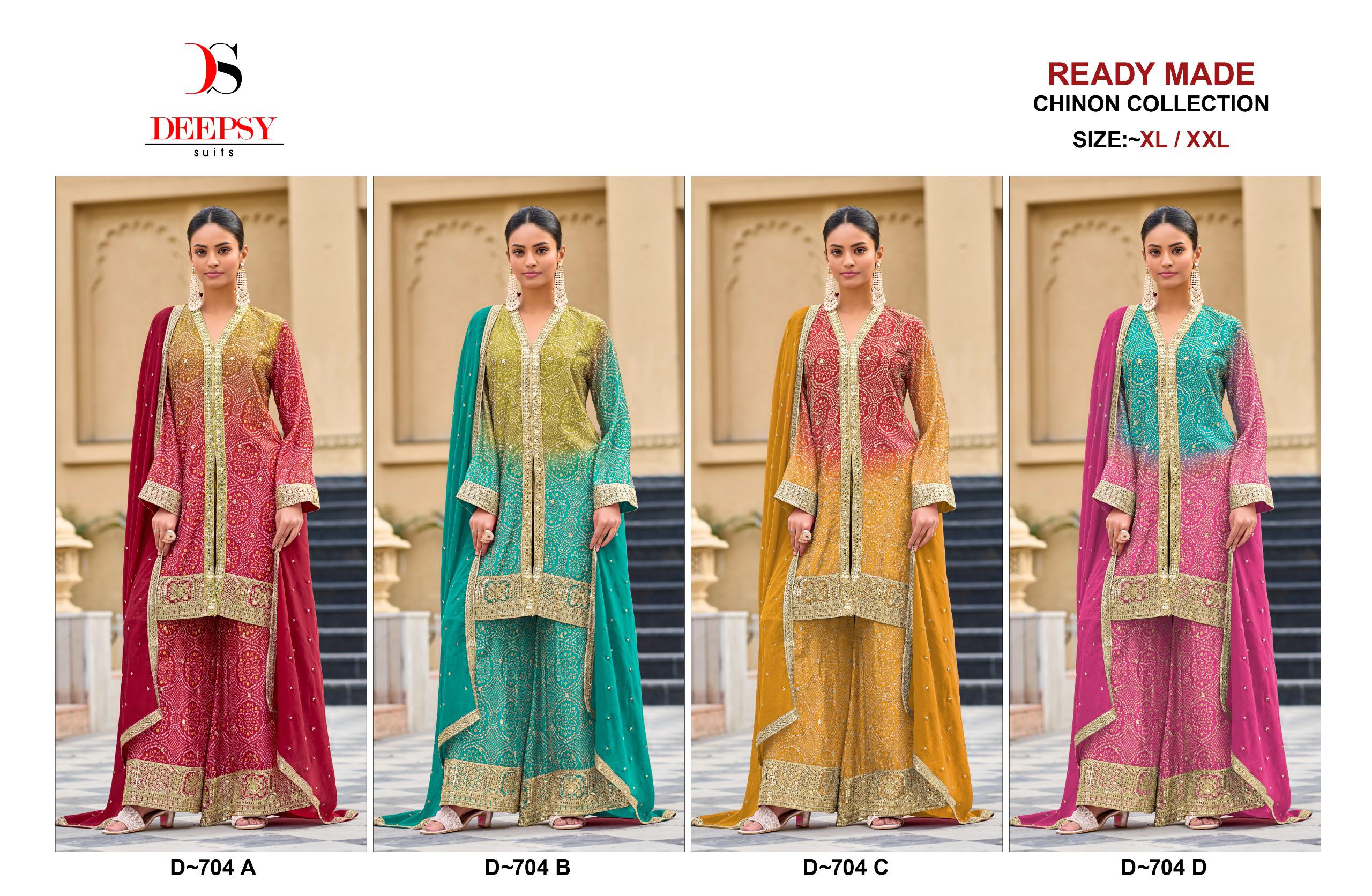 Deepsy D 704 Chinon Wholesale Embroidered Readymade Pakistani Suit Catalog - Image 6