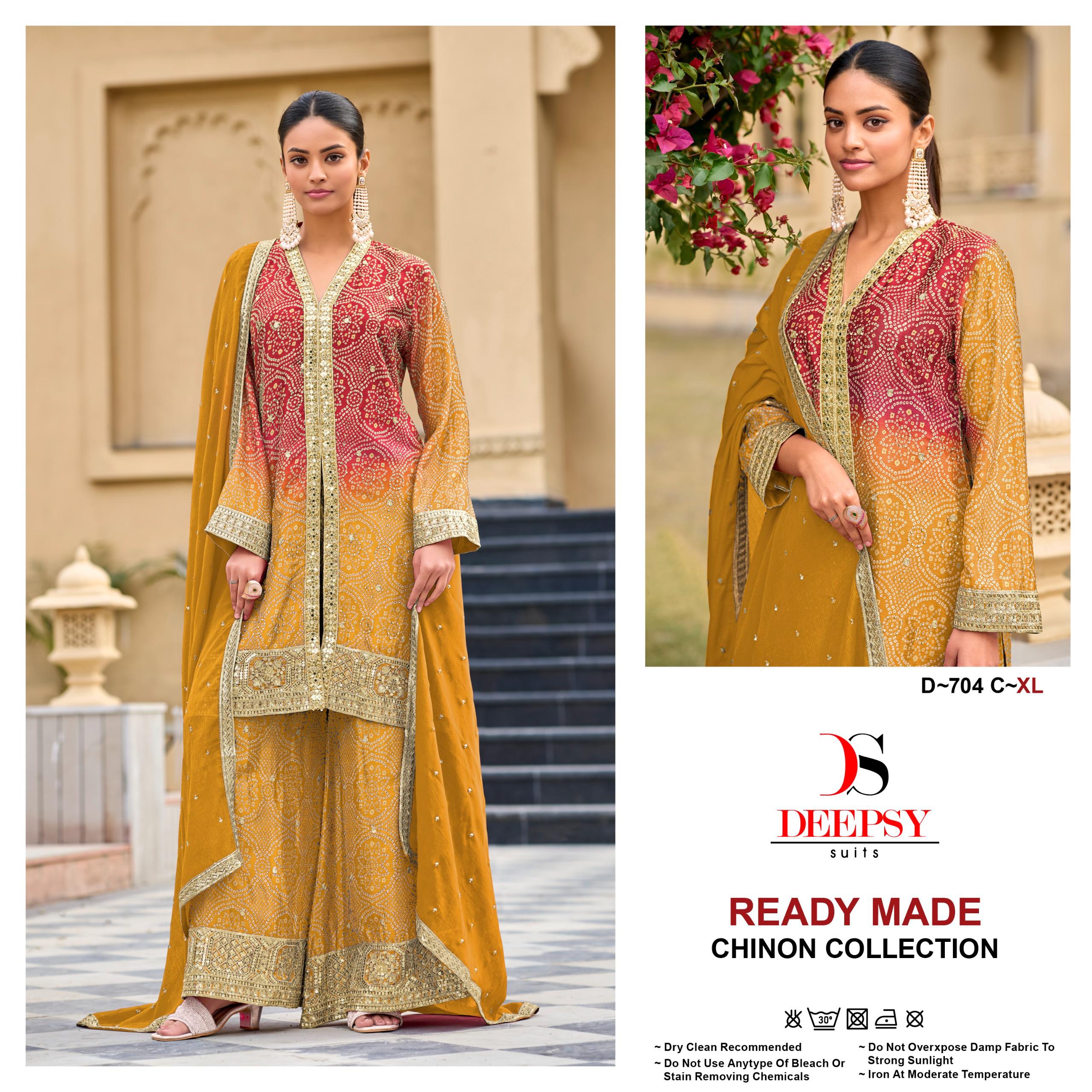 Deepsy D 704 Chinon Wholesale Embroidered Readymade Pakistani Suit Catalog - Image 5