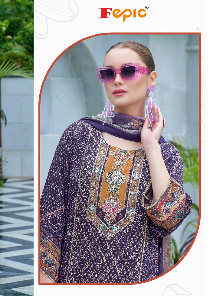 Fepic 1863 Pure Natural Crape Printed Wholesale Pakistani Salwar Suit Catalog
