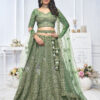 Elegant Mehendi-Perfect Green Lehenga with Floral & Peacock Motifs