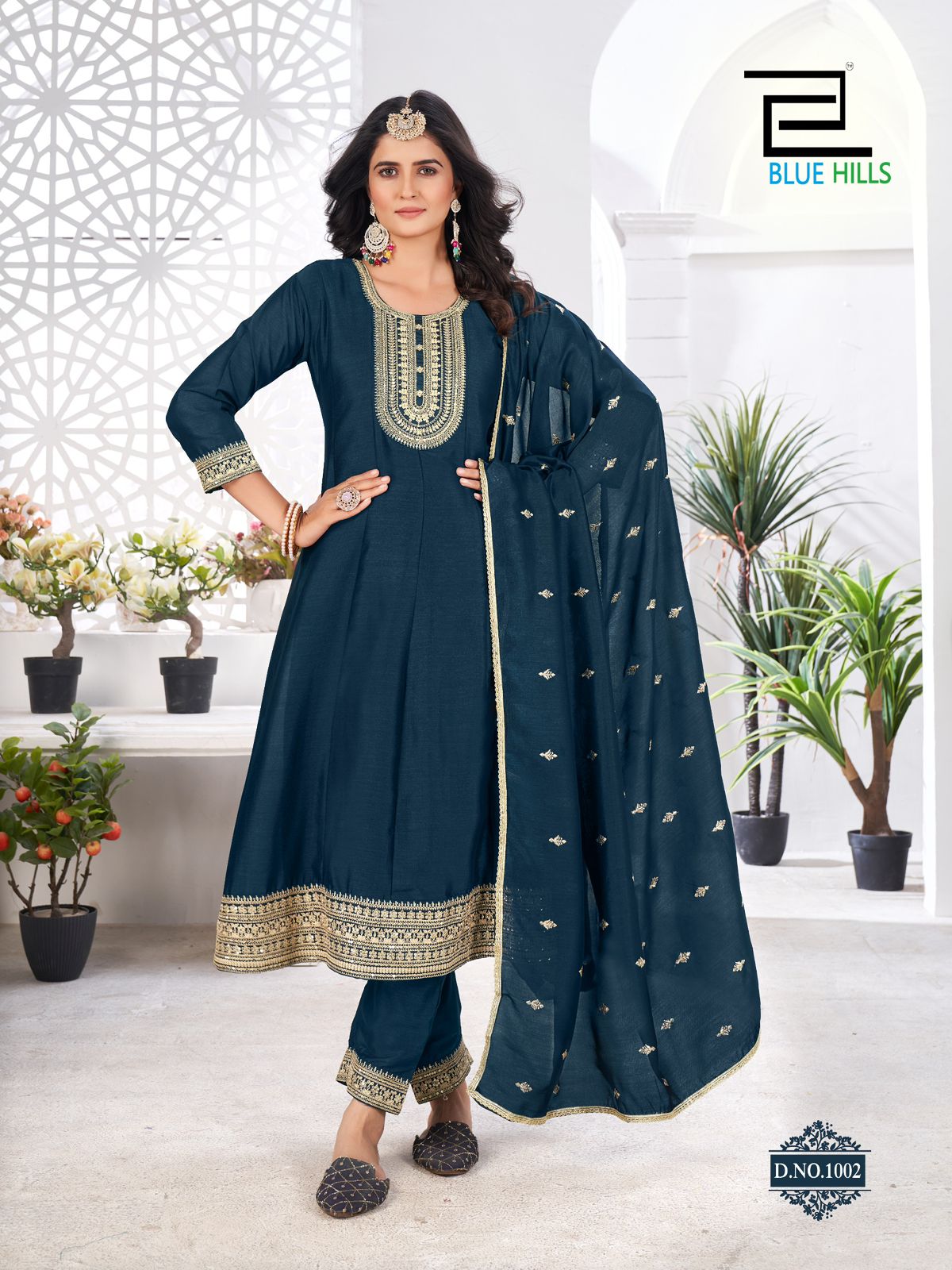 Blue Hills Taj Mahal Long Anarkali Kurti With Bottom Dupatta Catalog - Image 3