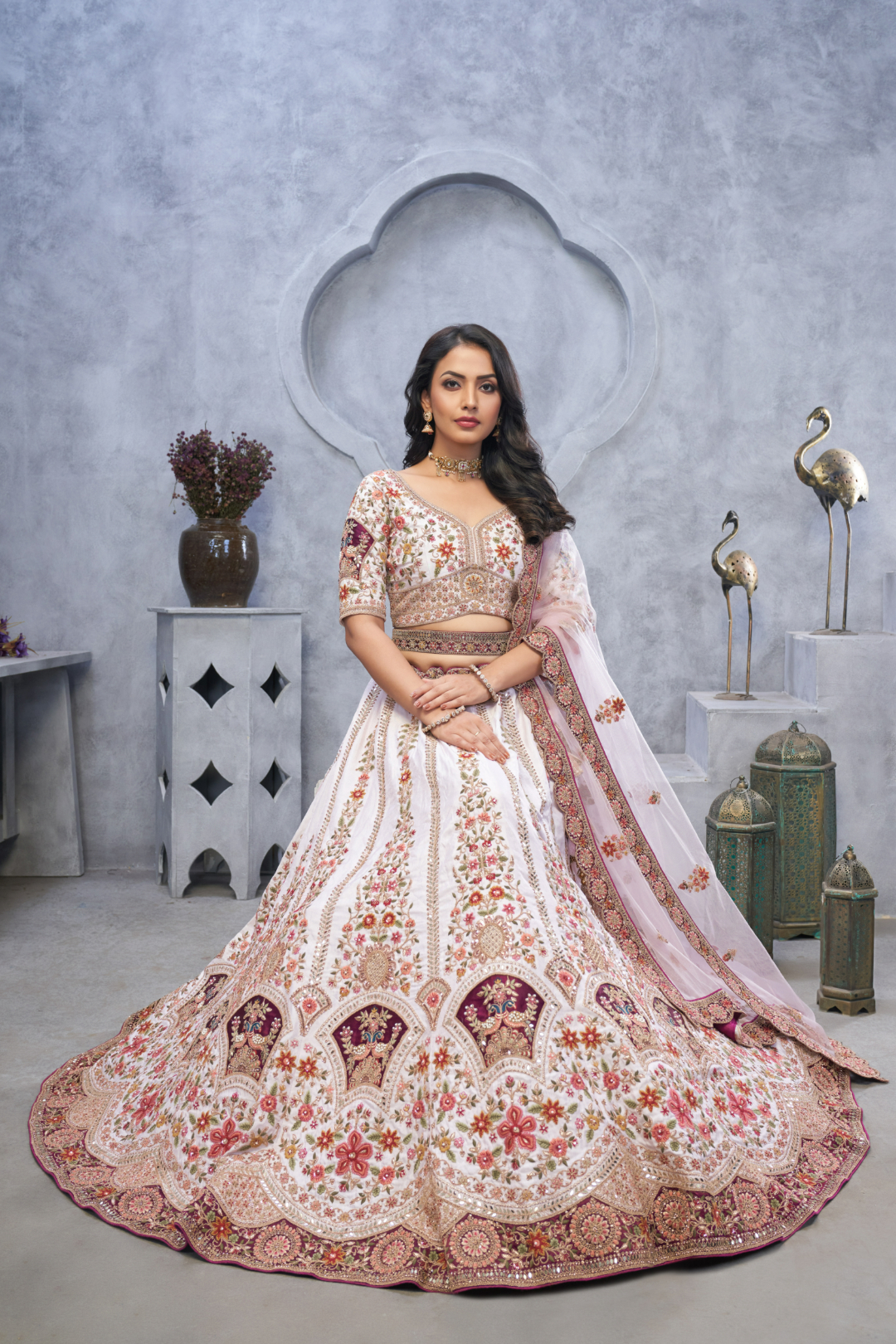 Bridal Ivory Lehenga with Zari Paisley Embroidery