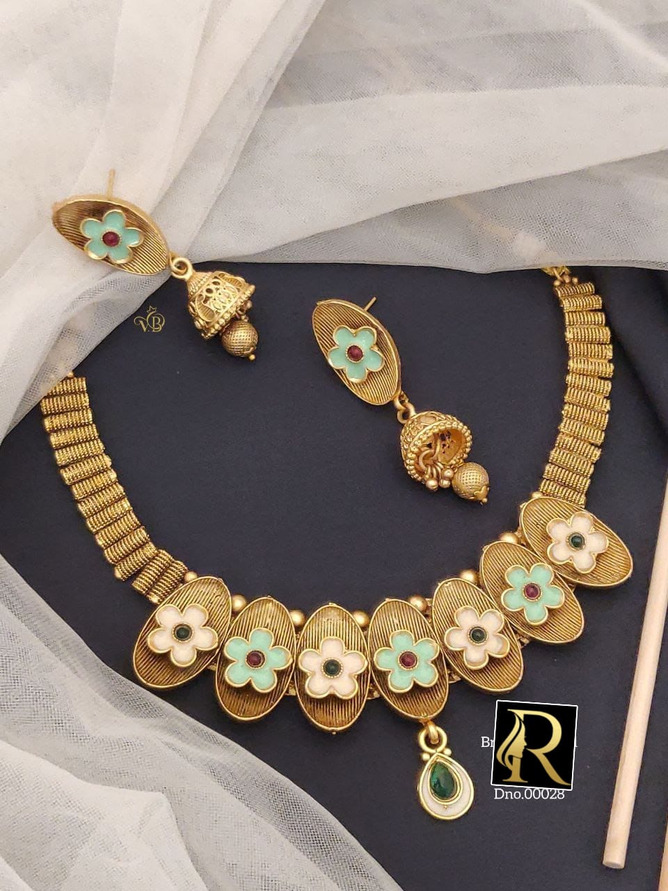 Exclusive Golden Mina Necklace Set Wholesale Designer Jewelry