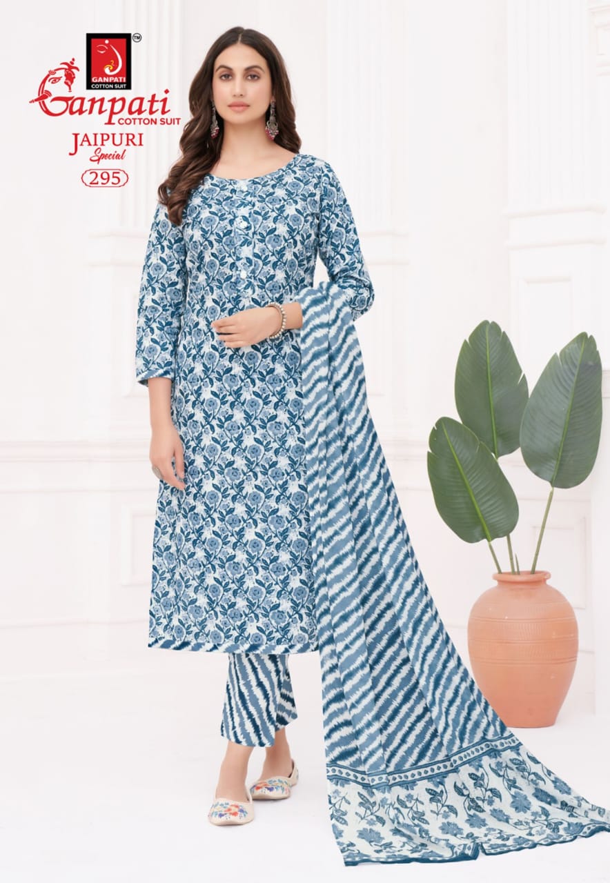 Ganpati Jaipuri Vol-13 Cotton Wholesale Kurti Pant With Dupatta Catalog - Image 14