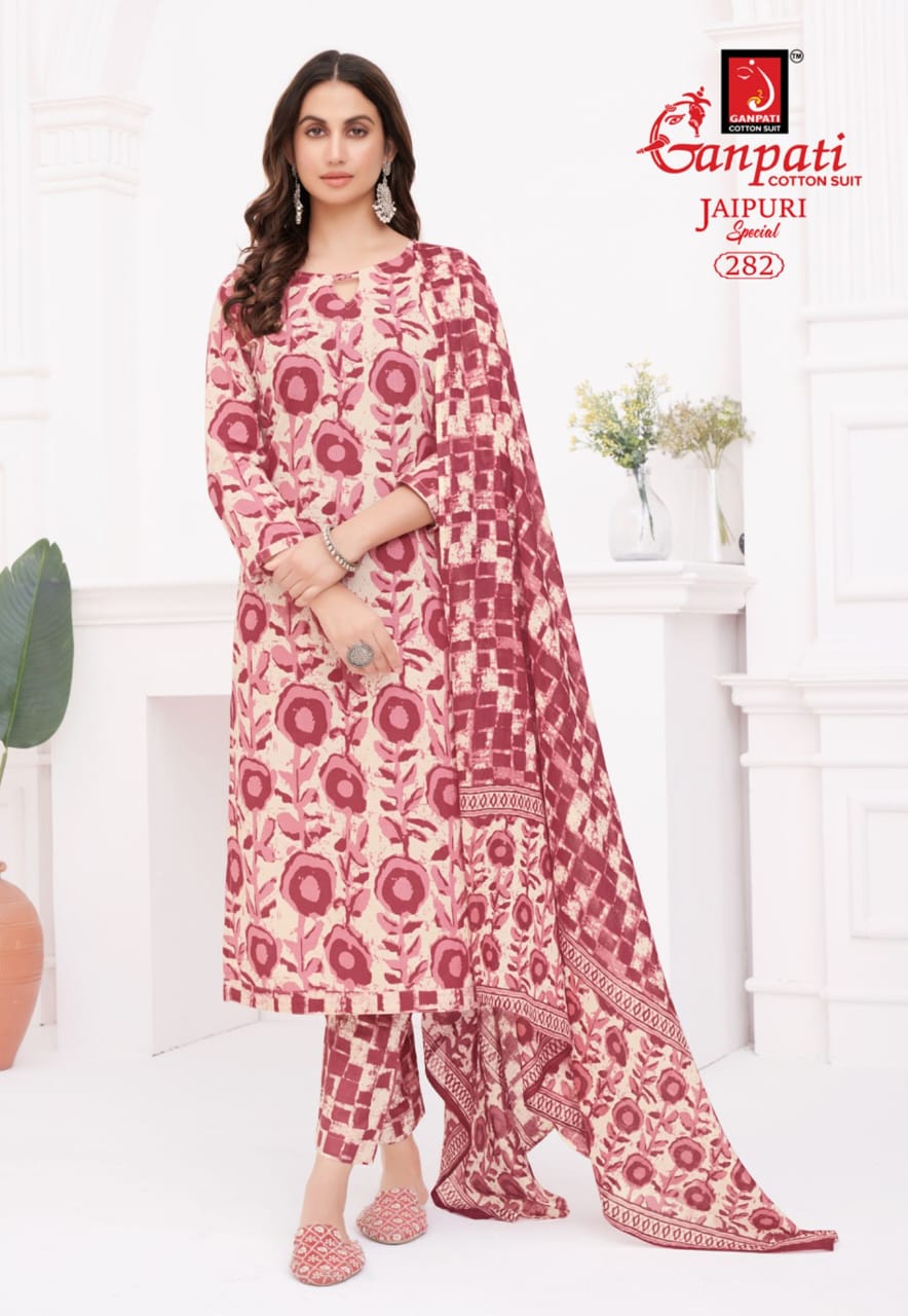 Ganpati Jaipuri Vol-13 Cotton Wholesale Kurti Pant With Dupatta Catalog - Image 2