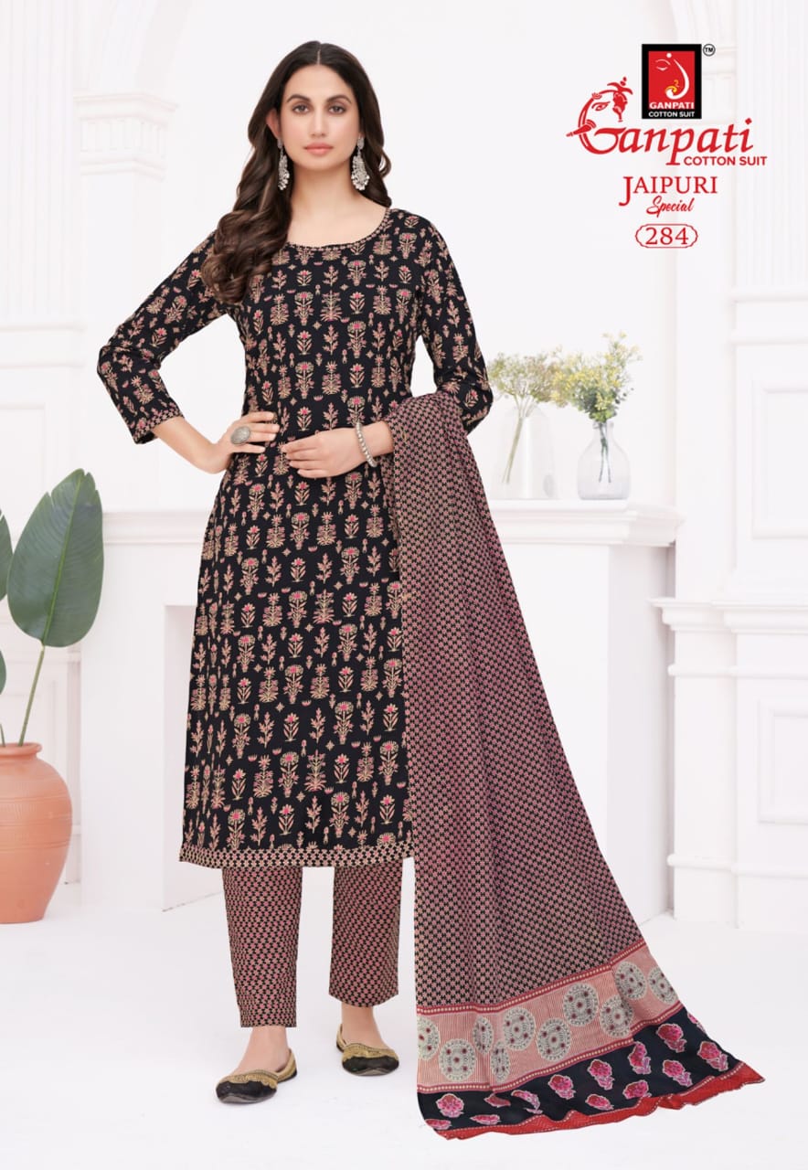 Ganpati Jaipuri Vol-13 Cotton Wholesale Kurti Pant With Dupatta Catalog - Image 7