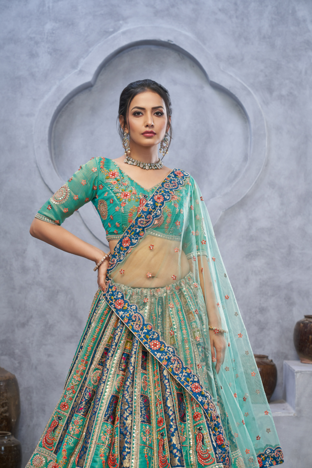 Graceful Green Art Silk Bridal Lehenga Thread and Sequin Work