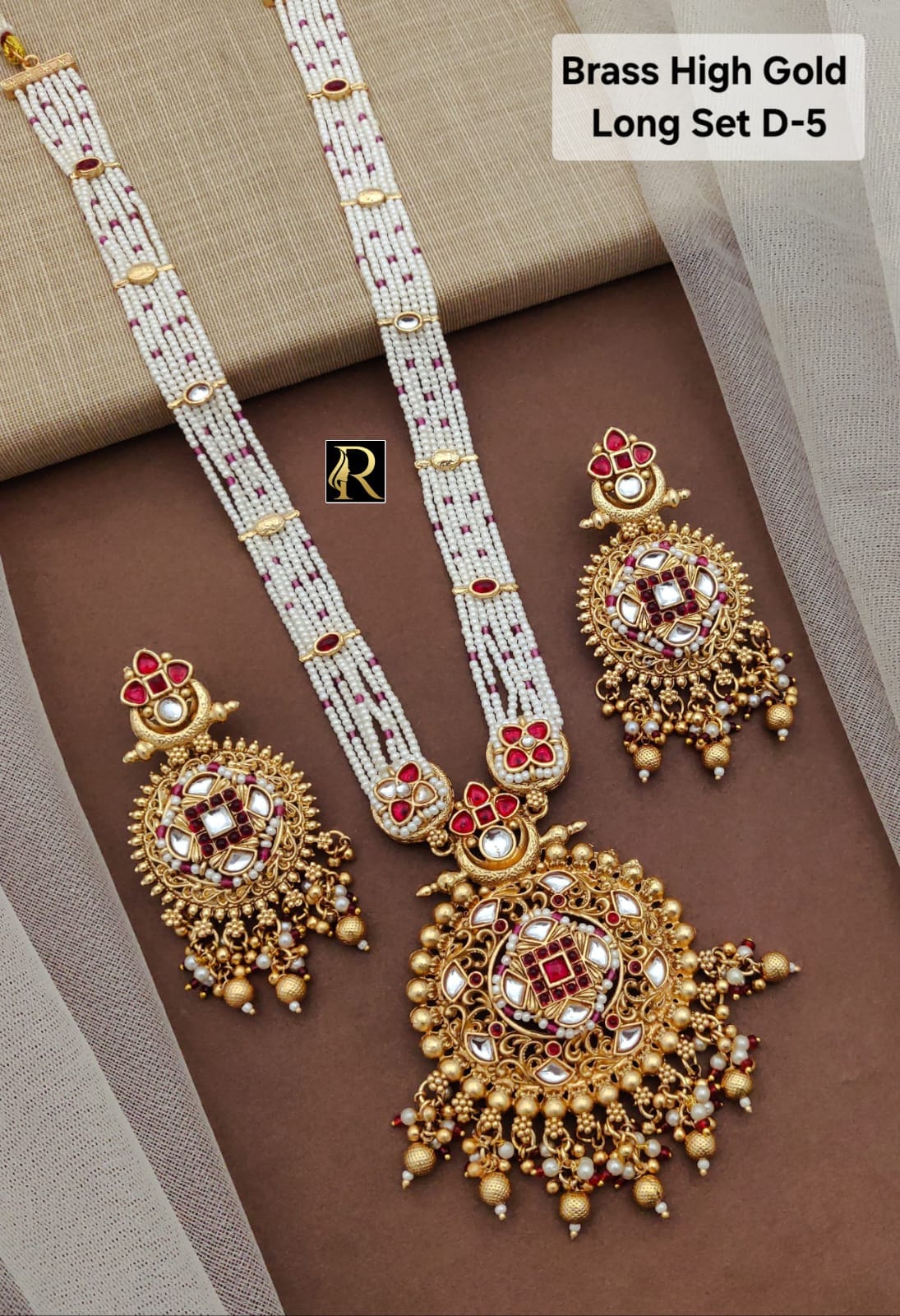 Exclusive Antique Long Moti & Kundan Stone Necklace Set 2