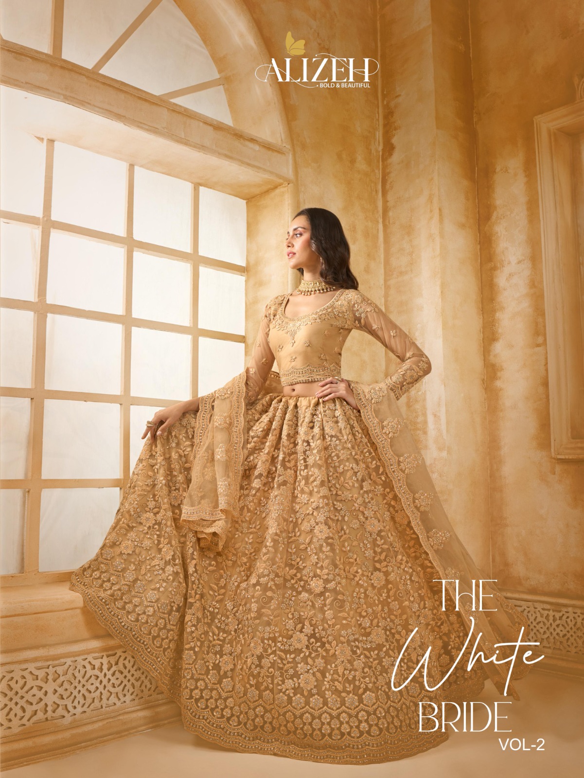 Alizeh The White Bride Vol-02 – Premium Net Bridal Lehenga with Intricate Stonework