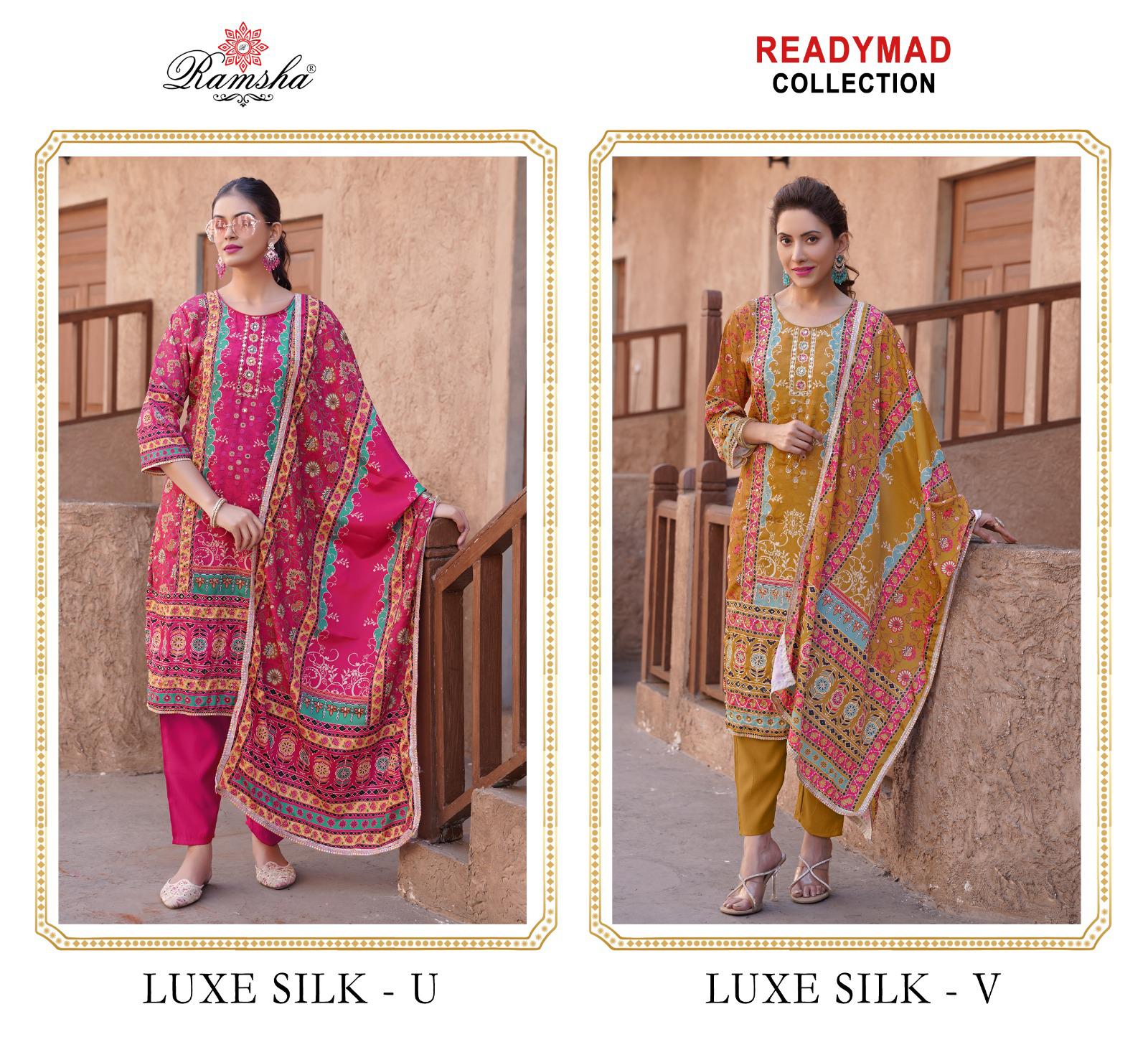 Ramsha Luxe Silk U & V Wholesale Readymade Pakistani Salwar Suits. - Image 3