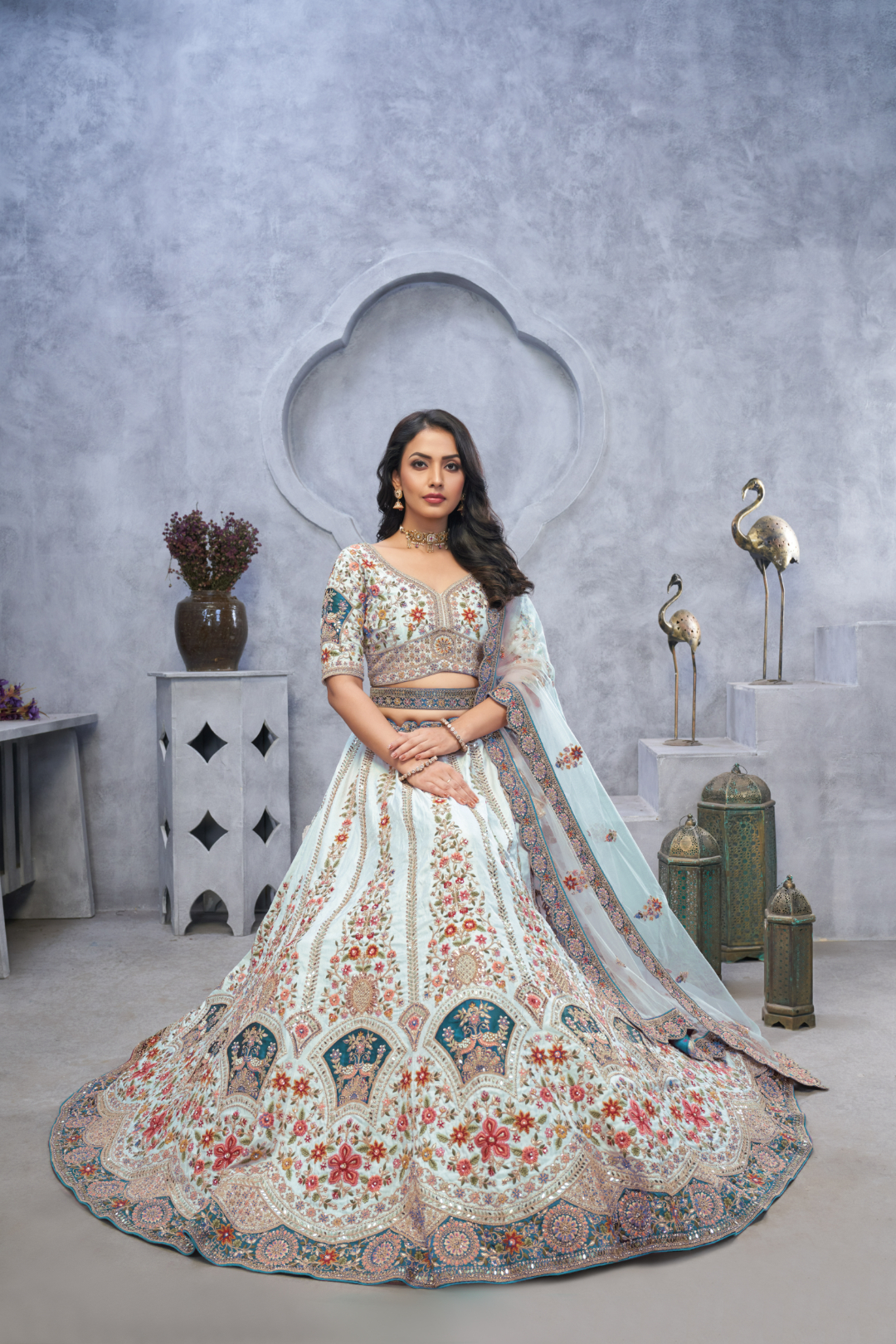 Stunning Sky Blue Lehenga with Zari Paisley Embroidery (3)