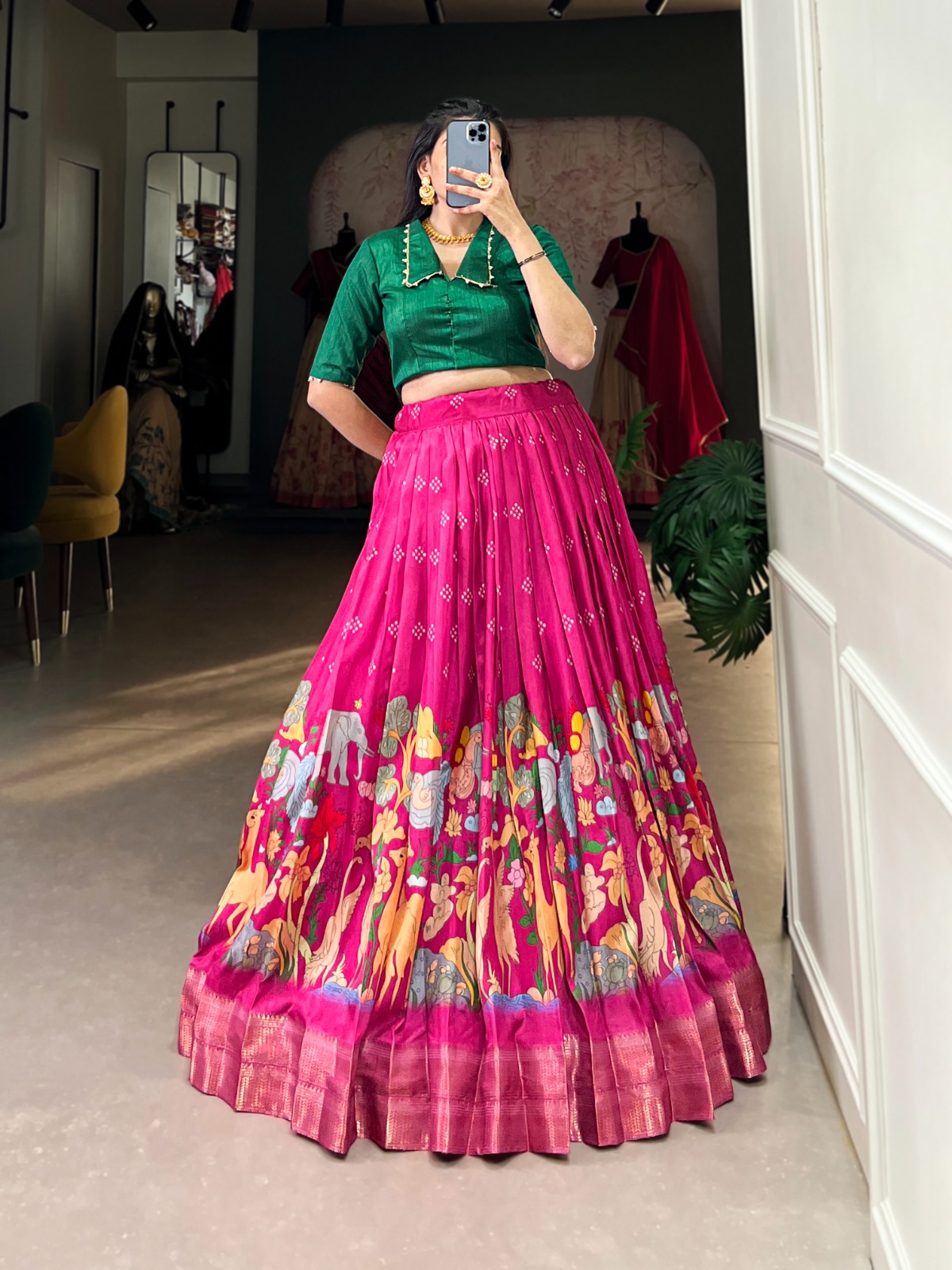 Vardan Ethnic Dola Silk With Kalamkari Print Designer Co-Ord Set Lehenga Choli - Image 5