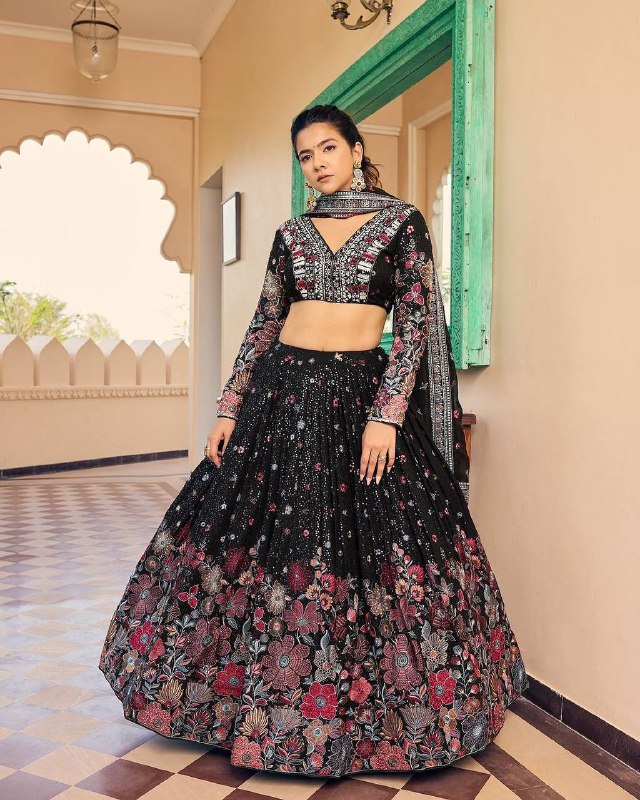Vardan Ethnic Black Georgette Sequence Work Designer Lehenga Choli Collection (7)
