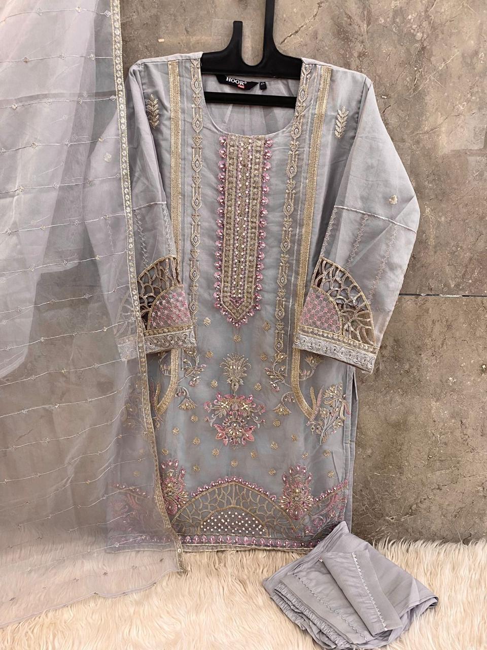 Hoor Tex Hf-59,A To D Heavy Organza Wholesale Pakistani Salwar Suit Catalog - Image 7