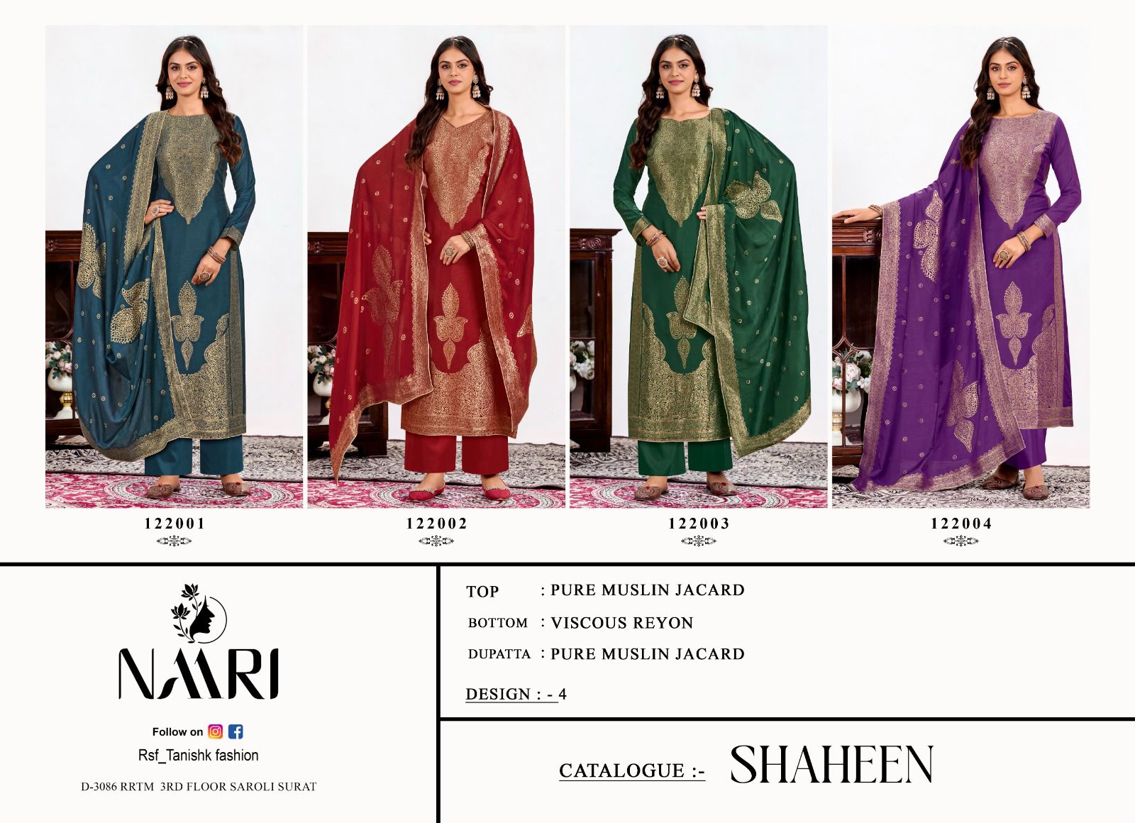 Naari Shaheen Pure Muslin Jacard Wholesale Designer Salwar Suit Catalog - Image 6