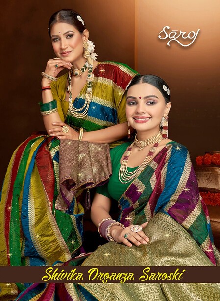 Saroj Saree Shivika Organza Swarovski Soft Organja Wholesale Fancy Sarees Catalog