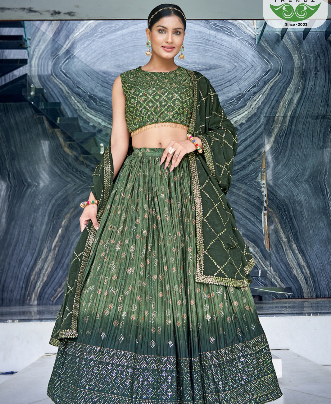 Chansi Trendz Ct-34 & Ct-35 Series Chinon Silk Wholesale Lehenga Catalog