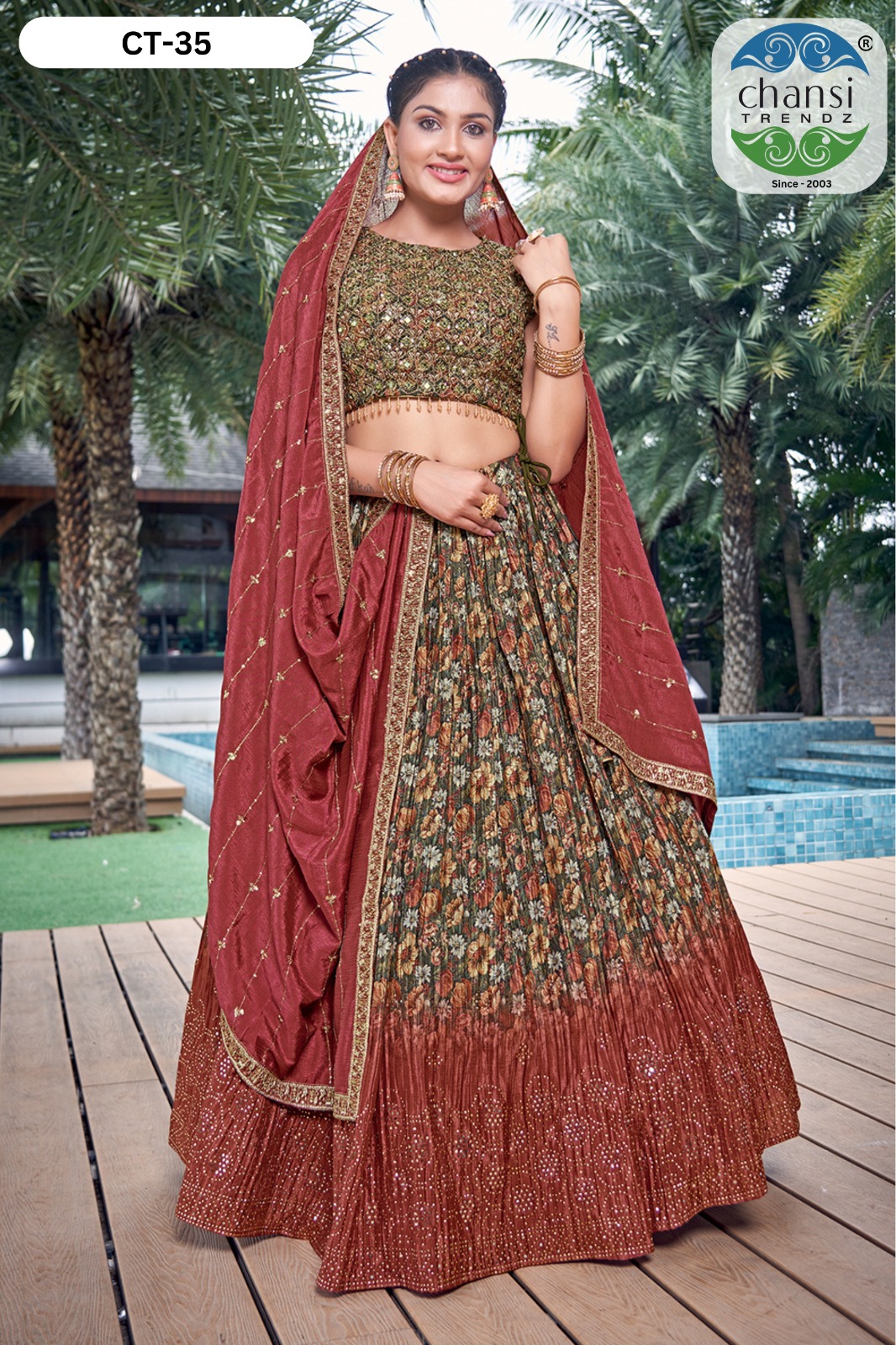 Chansi Trendz Ct-34 & Ct-35 Series Chinon Silk Wholesale Lehenga Catalog - Image 3