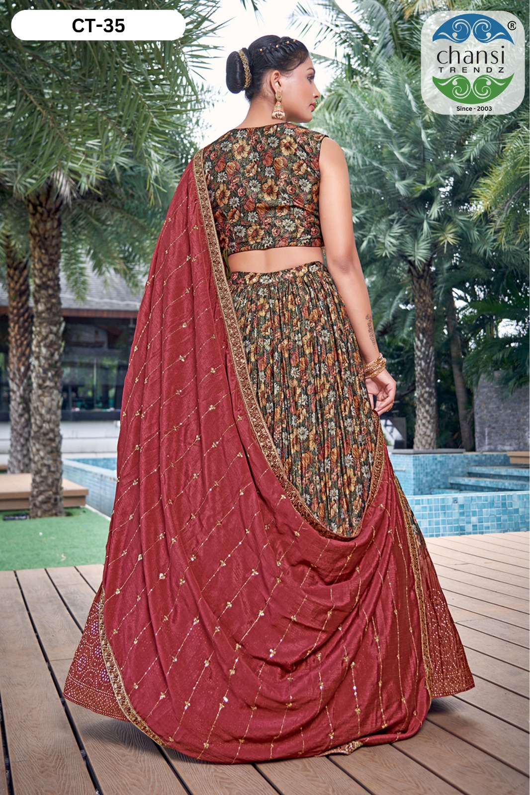 Chansi Trendz Ct-34 & Ct-35 Series Chinon Silk Wholesale Lehenga Catalog - Image 5