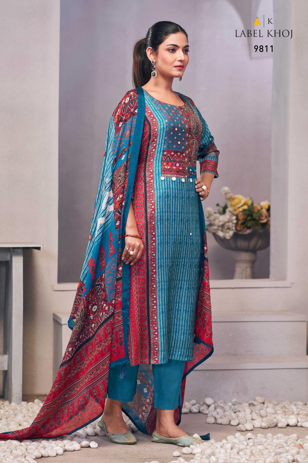 Label Khoj Ajrak Pure Maslin Silk Wholesale Readymade Salwar Suit Catalog - Image 5