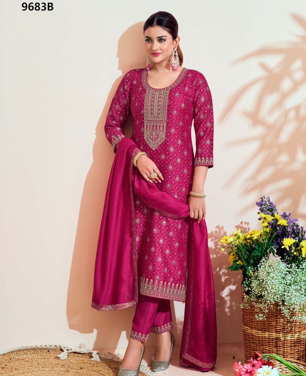 Label Khoj 9683A & 9683B Vichitra Silk Wholesale Readymade Salwar Suit Catalog