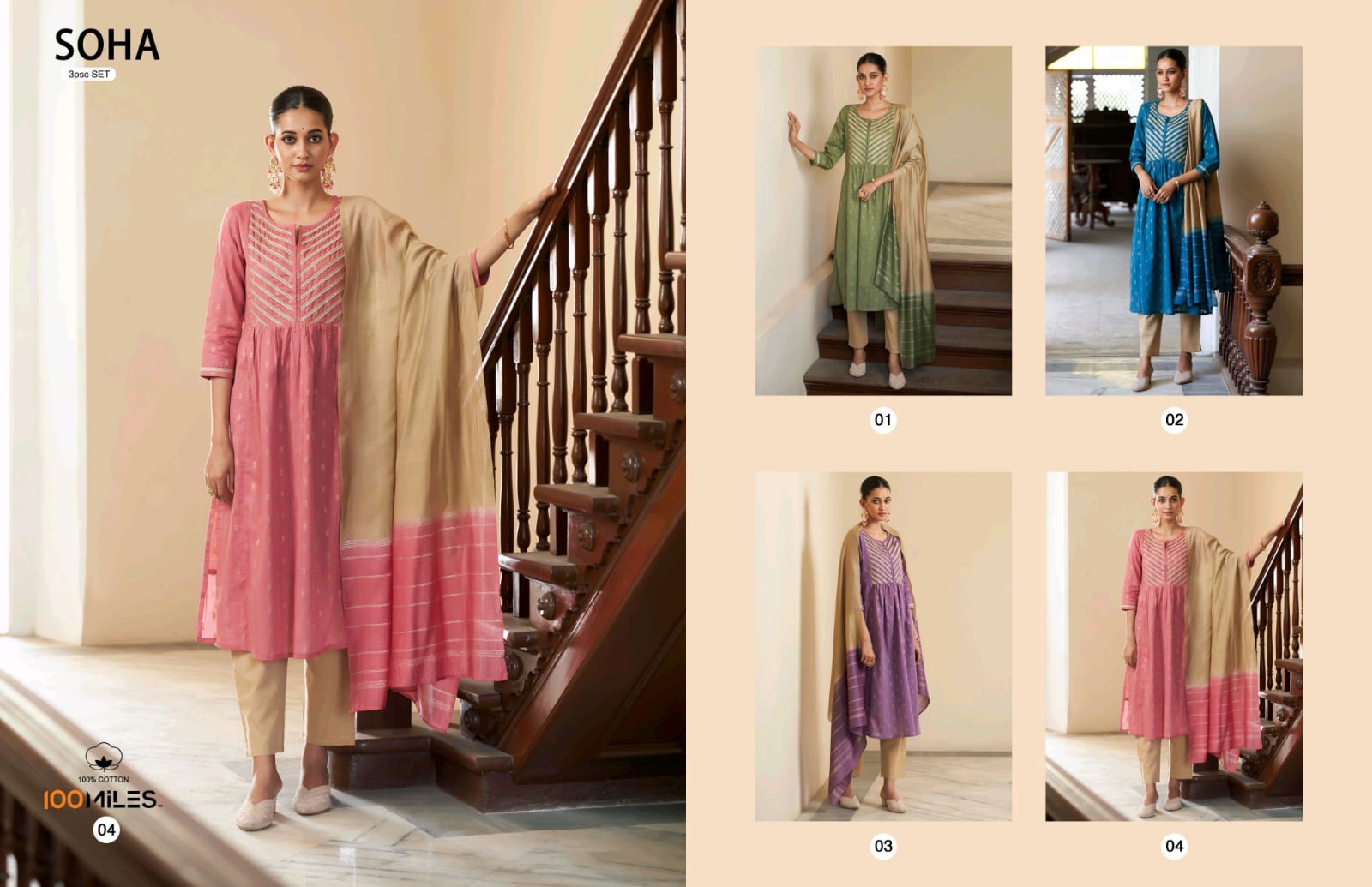 100Miles Soha Pure Cotton Wholesale Readymade Salwar Suit Catalog - Image 4