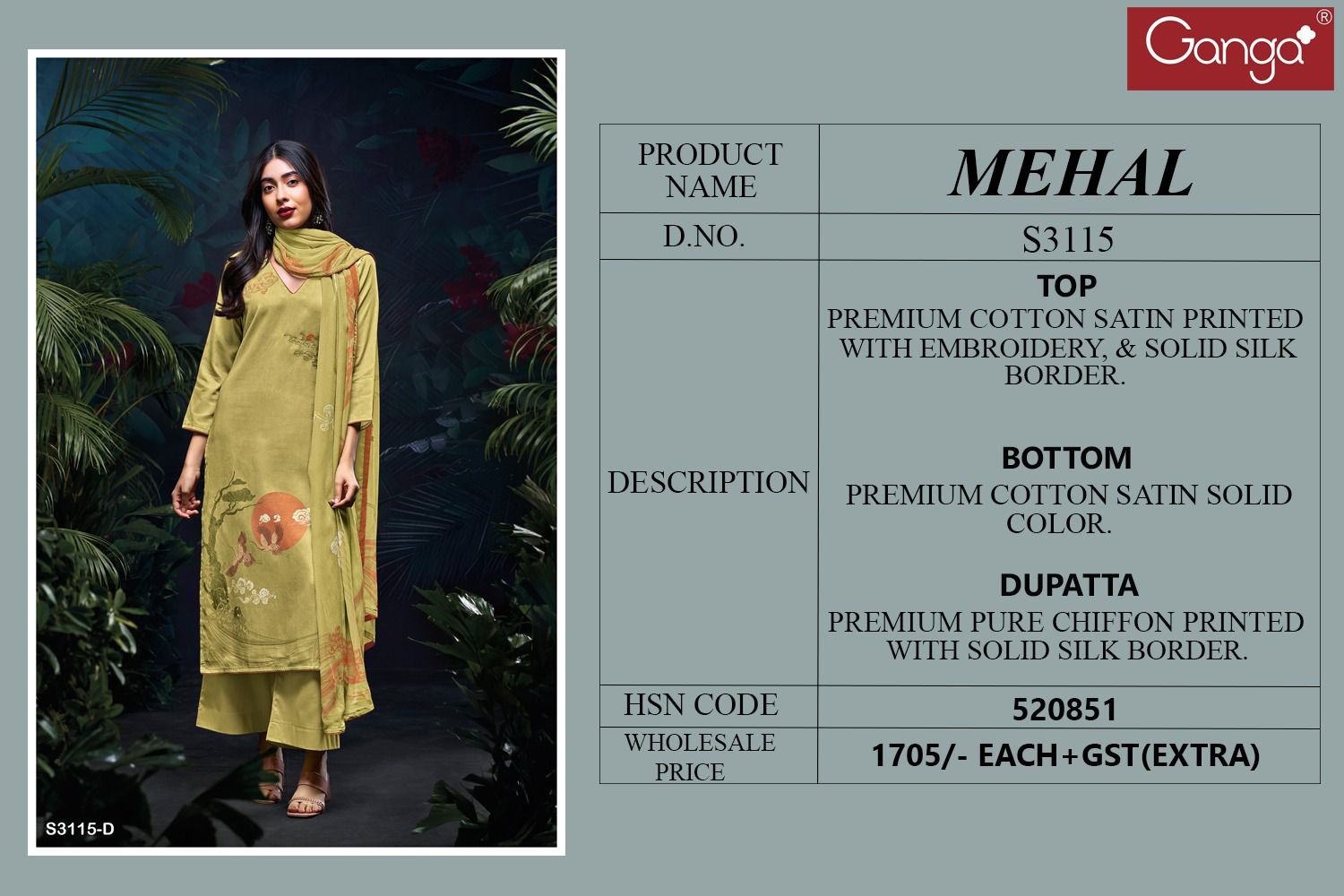 Ganga Mehal 3115 Premium Cotton Satin Printed Wholesale Fancy Salwar Suit Catalog - Image 6
