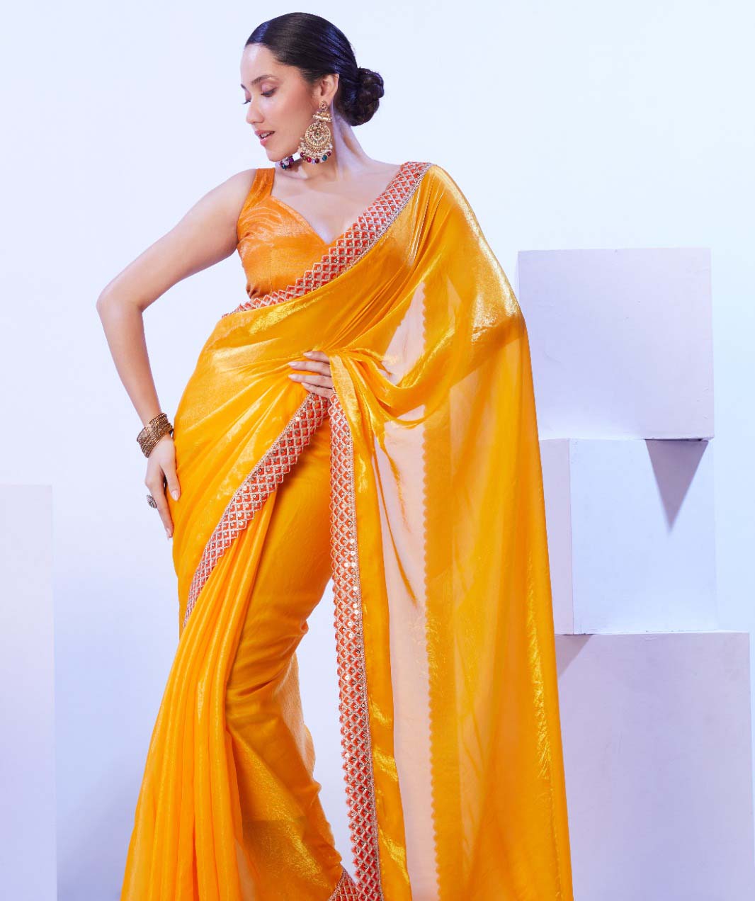 Laxminam OP-807 Blooming Satin Jimmy Choo Yellow Sarees