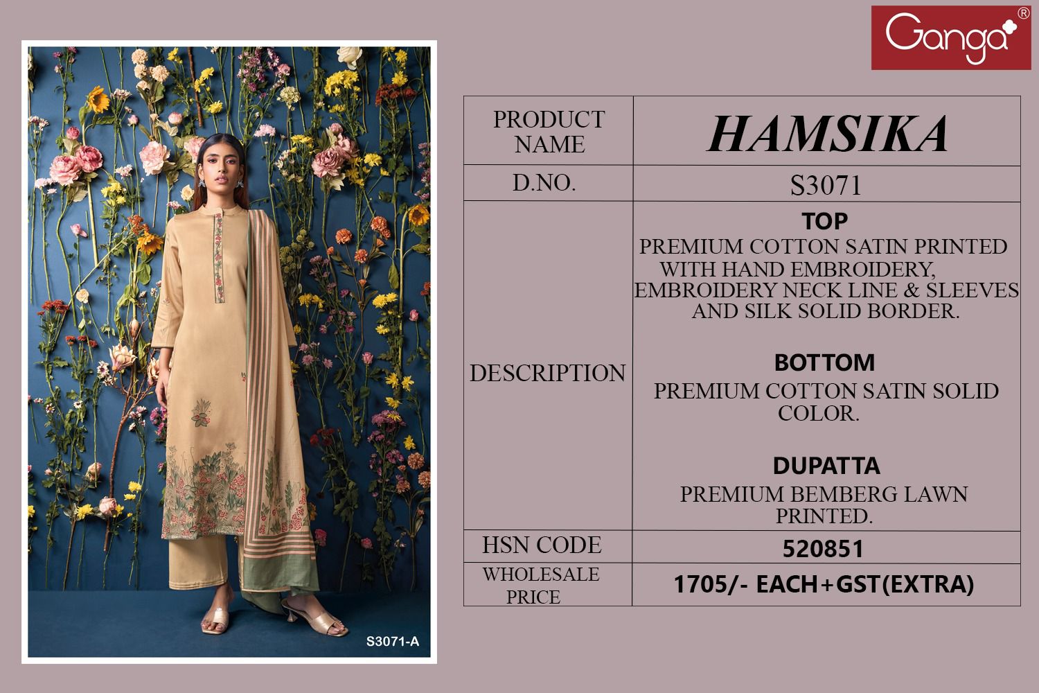Ganga Hamsika 3071 Premium Cotton Satin Printed Wholesale Fancy Salwar Suit Catalog - Image 6