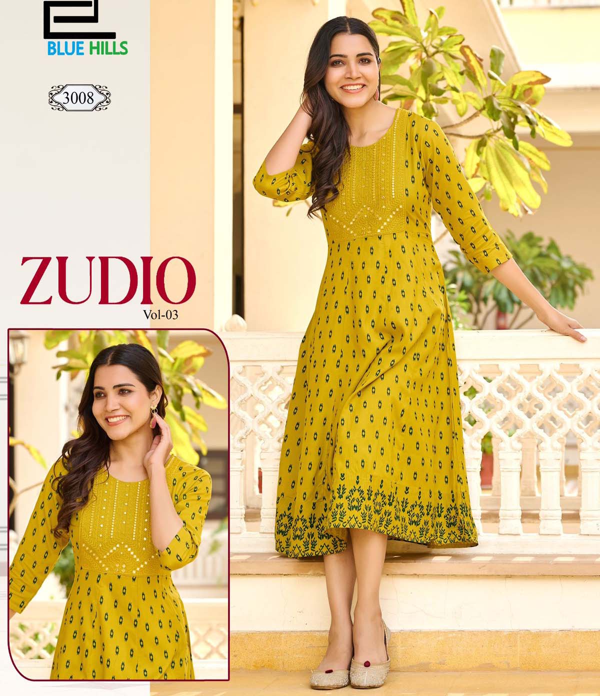 Blue Hills Zudio Vol 3 Rayon 14 Kg Print Wholesale Anarkali Kurtis Catalog