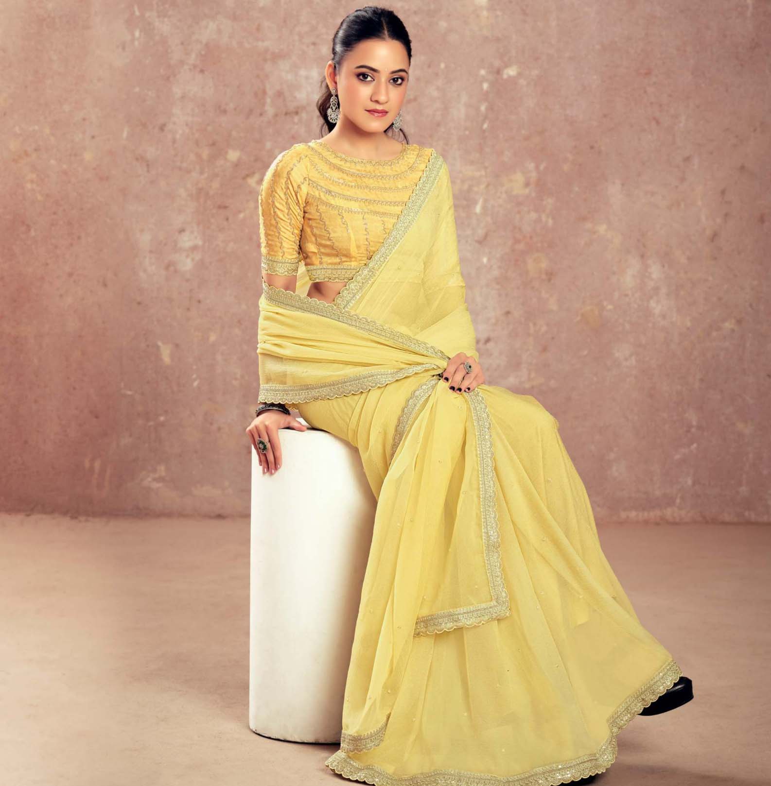 Sirona Fashion Shamika Kivi Crunchy Chiffon Wholesale Designer Sarees Catalog