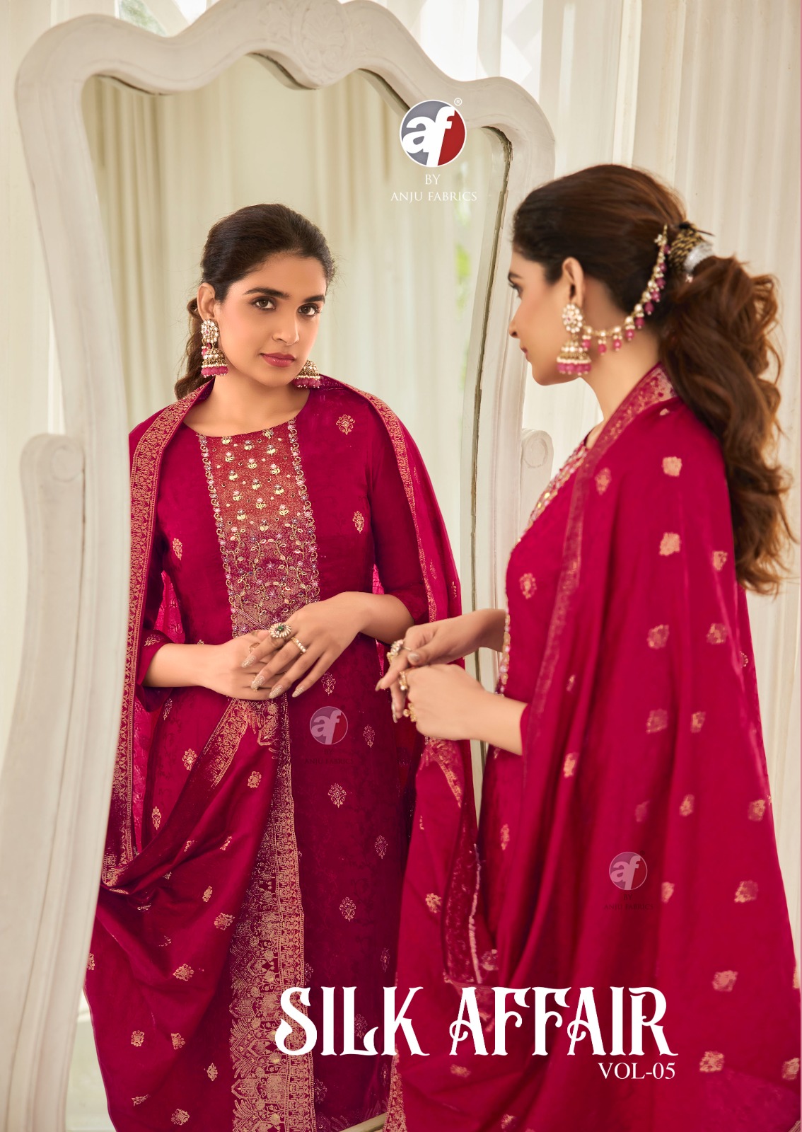 Anju Fabric Silk Affair Vol 5 Pure Dola Silk Wholesale Designer Readymade Salwar Suit Catalog — Wholesale Readymade Suit, Anju fabric wholesale from Surat — view 1