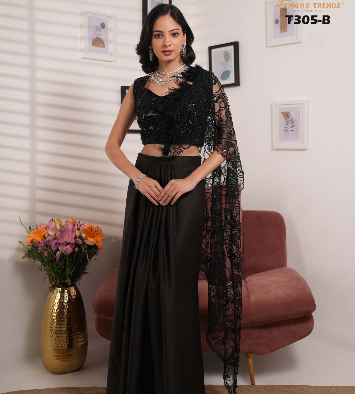 Amoha T305 Armani Satin Wholesale Readymade Sarees Catalog