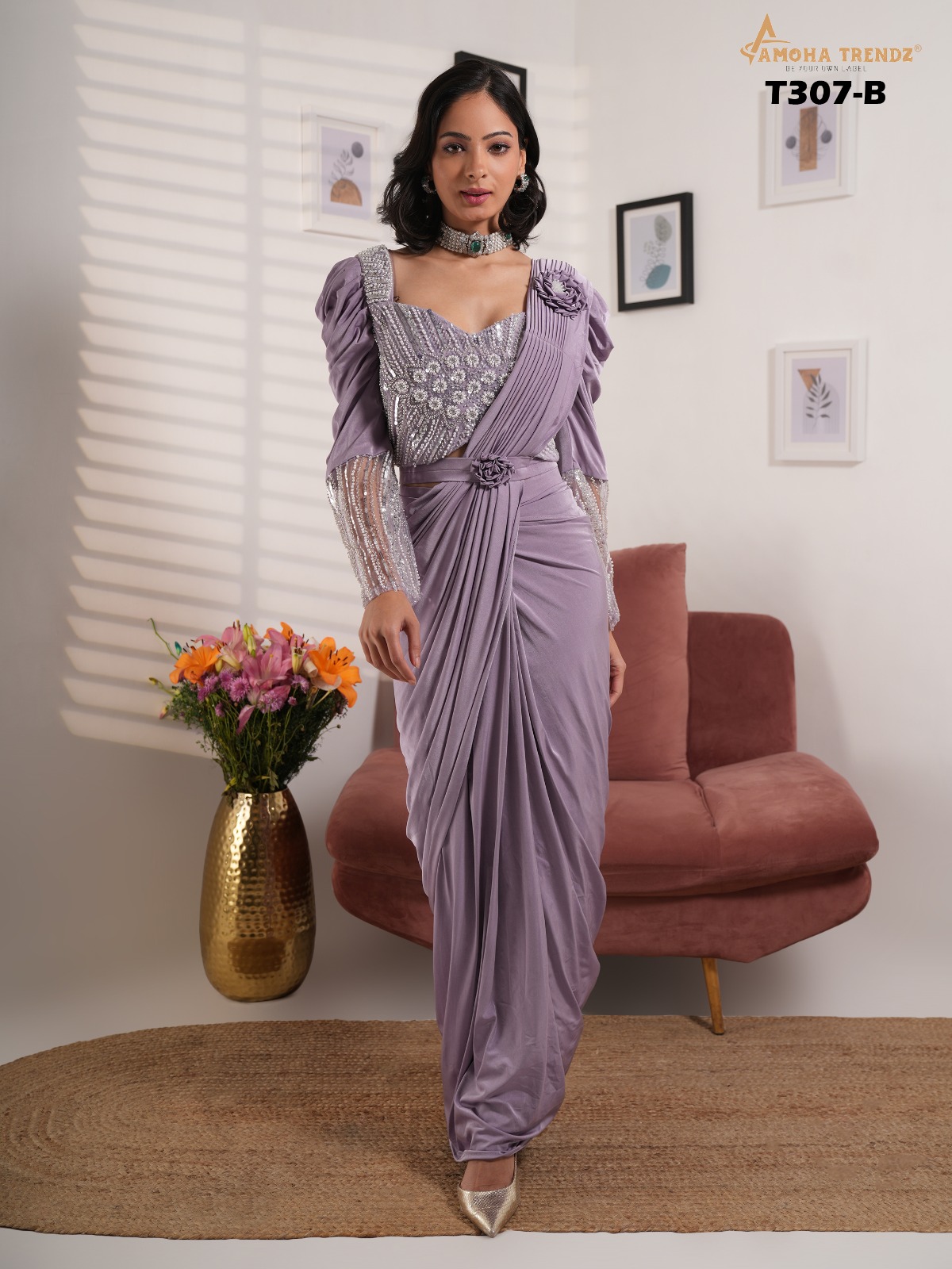 Amoha T307 Important Lycra Wholesale Designer Readymade Sarees Catalog